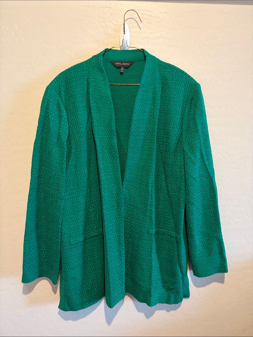 Ming Wang Emerald Green Textured Open-Front Jacket